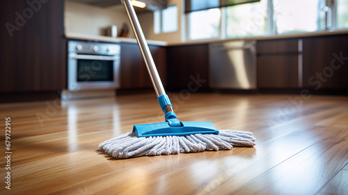 Efficient Mop Cleaning Hardwood Floors. ai generative
