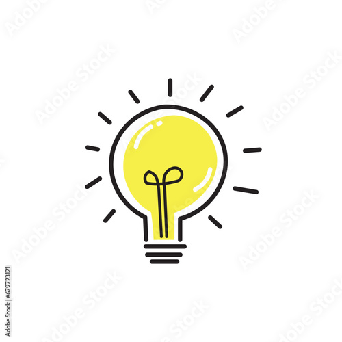 Bombilla de luz incandescente color amarillo sobre un fondo blanco ilustrando una idea tipo logotipo  photo