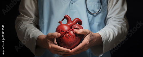Doctor hands holding a red heart. Concept health care, love, organ donation, world heart day, world health day, donation charity, national organ donor day, world mental health day photo