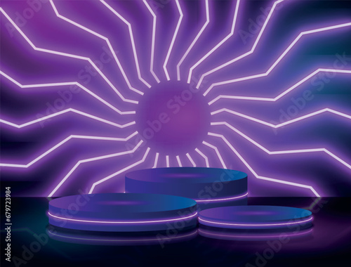 Vector realistic neon podium geometric stage background