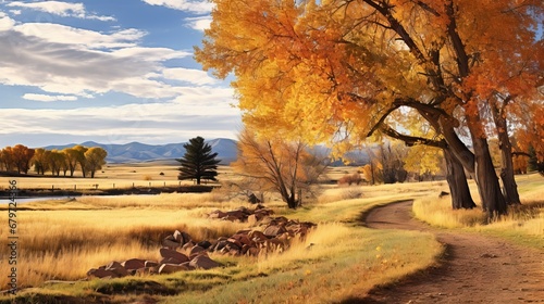 Scenery Autumn landscape in Cherry Creek Valley Ecological Park, Centennial, Colorado