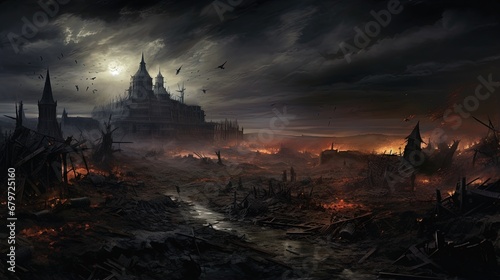 Crusade historical dark battlefield painting. photo