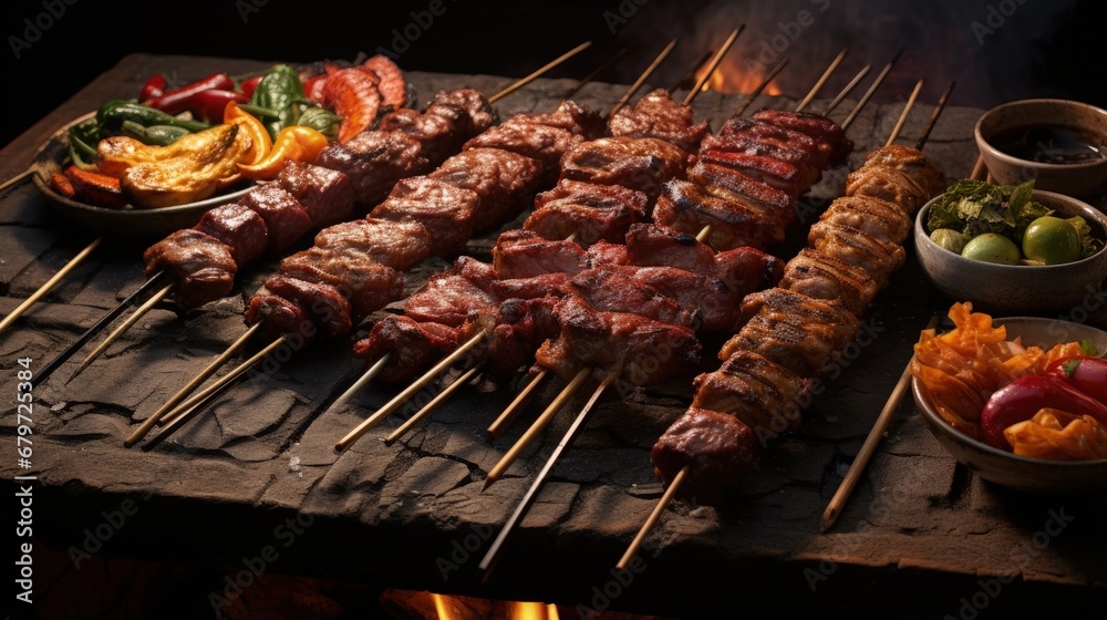 Stick BBQ involves grilling a variety of meats and vegetables on long, thin bamboo or metal skewers over an open fire or on a grill. Chinese stick BBQ