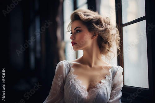 Beautiful young lady in gorgeous evening dress, movie still style, medieval, renaissance, lady © LeoOrigami