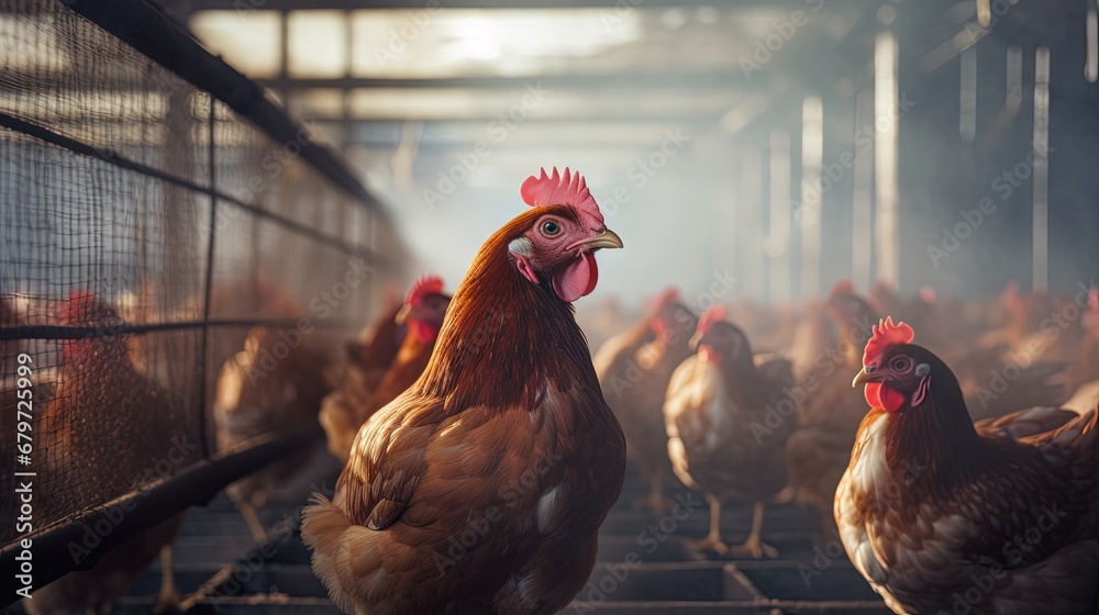 Chicken in the factory, Hens in cages industrial farm in Thailand, Animal and agribusiness, Food production and industry concept - obrazy, fototapety, plakaty 