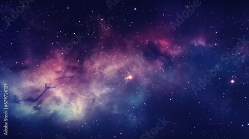 Space with countless stars, pink, blue and purple nebulae, galaxies, abstract cosmic background © Katya