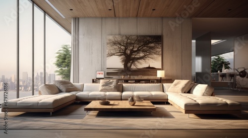 Modern spacious lounge or living room interior photo