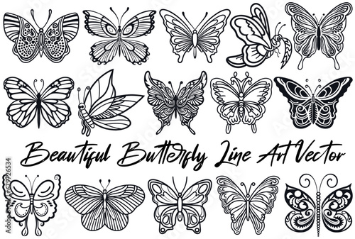 Beautiful Butterfly Line Art Vector Set  Vector Bundle