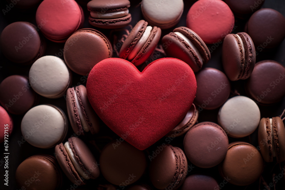 Valentine's Day sweets. Pink macaroons heart shaped