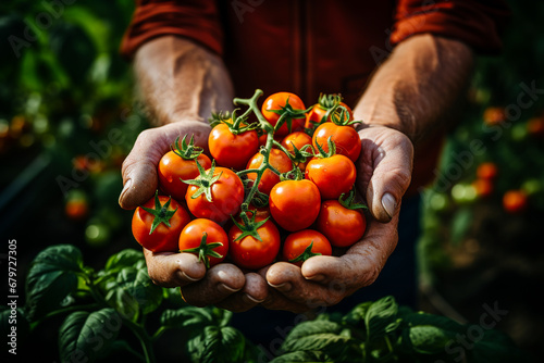 Harvest of sun-ripened tomatoes. AI generativ.