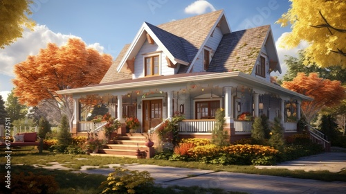 Cozy house on a sunny day. Home exterior.