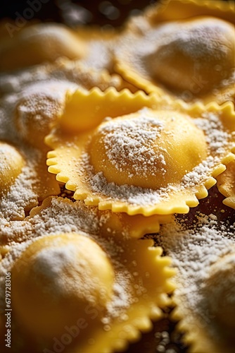 Freshly made ravioli. Italian pasta. Generative Ai