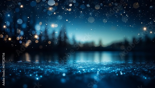 Digital blue particle wave with shining starlight and sparkling dots in futuristic background. photo