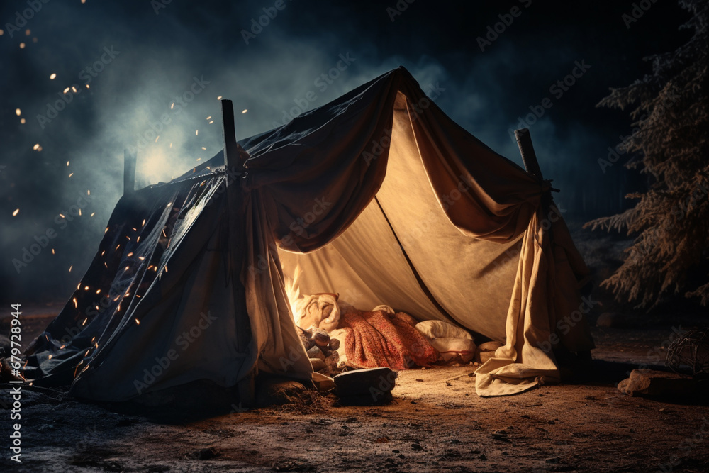 An image of a tent, representing the dwelling of God among His people, as emphasized in the Christmas story.