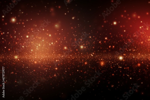 Red particle wave and light abstract background with sparkling starry dots and luminous stars