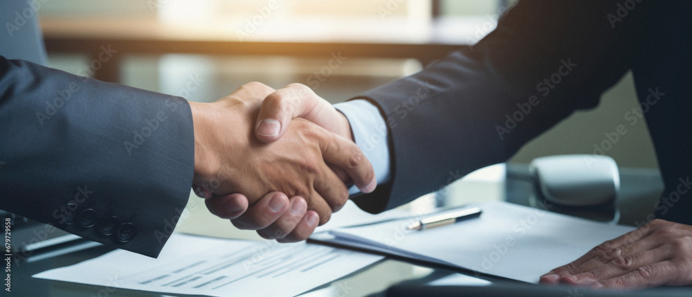 Business people shaking hands, finishing up a meeting. Business success concept.