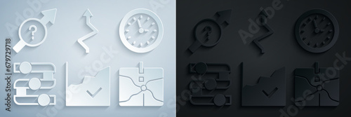 Set Financial growth increase, Clock, Graph, chart, diagram, Intersection point, Arrow and icon. Vector