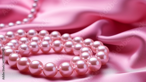 pearl necklace on pink background HD 8K wallpaper Stock Photographic Image