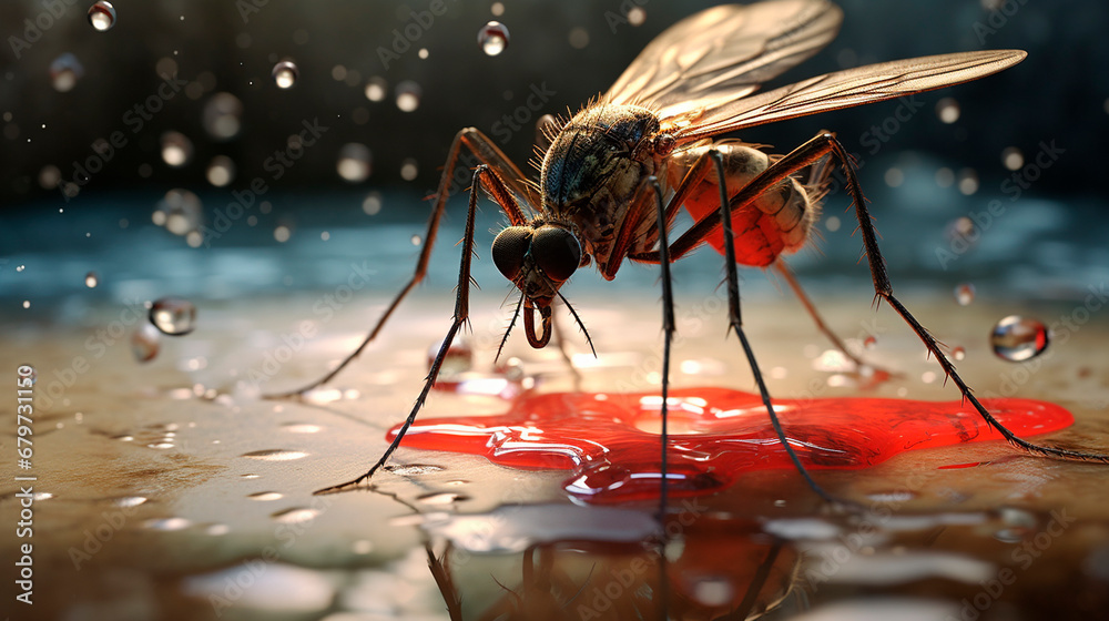 Naklejka premium Mosquito macro close-up shot. Generative AI,