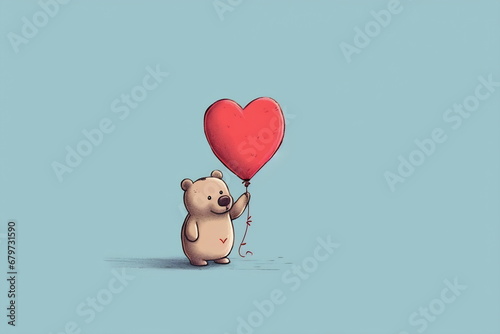 Cute cartoon bear with heart on a blue background