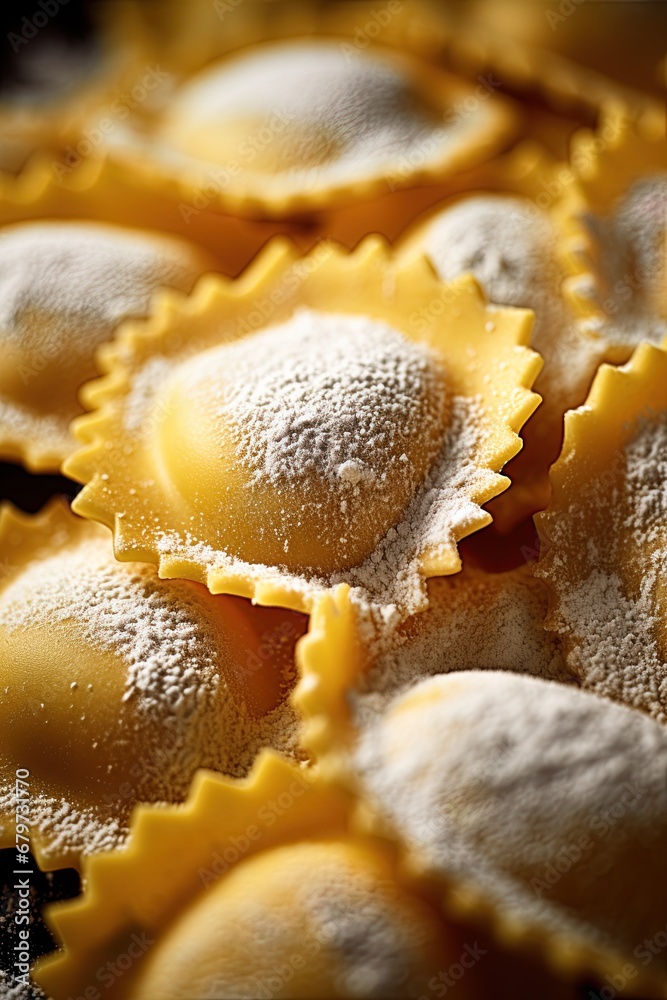 Fototapeta premium Freshly made ravioli. Italian pasta. Generative Ai
