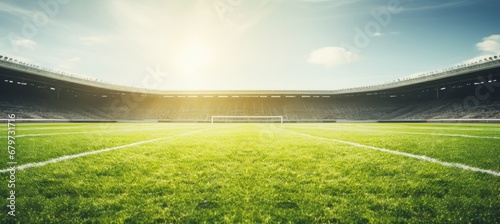 Vibrant and dynamic generative photo showcasing the lush green lawn of a bustling soccer stadium © Ilja