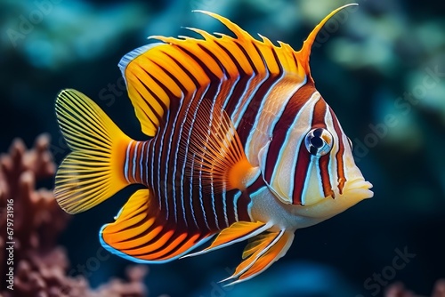 Colorful tropical fish in coral reef for snorkeling and diving in a marine panorama landscape