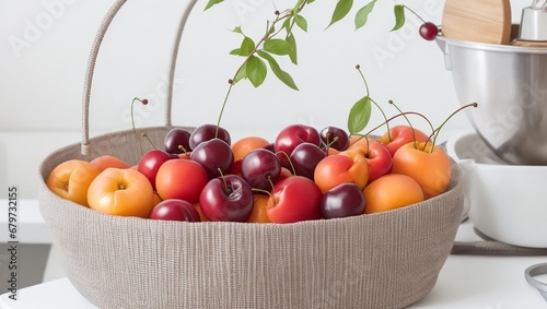 apples and cherries in basket