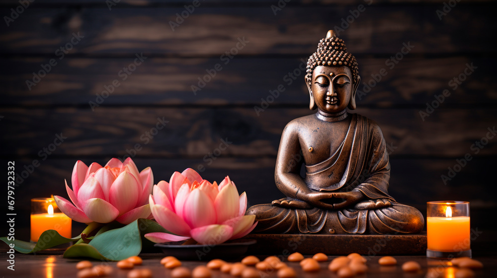 Buddha and lotus flowers feng shui. Generative AI,