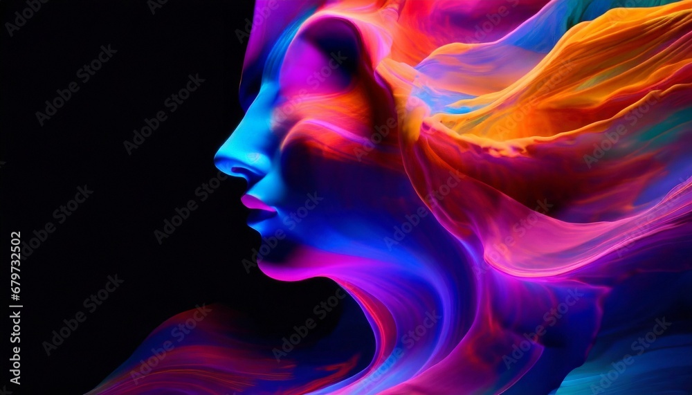 Abstract vibrant colorful background texture with a face silhouette