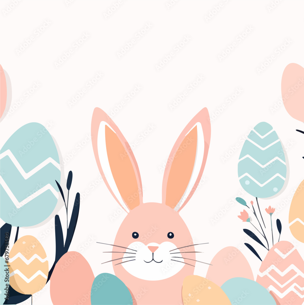 Easter bunny with colored eggs and flower on background, vector illustration Easter bunny with colored eggs and flower on background, vector illustration