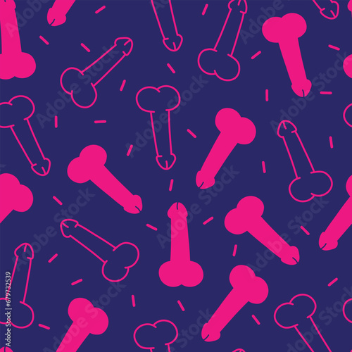 Funny pattern pink penis, seamless background penis silhouette, gender theme wrapping paper photo