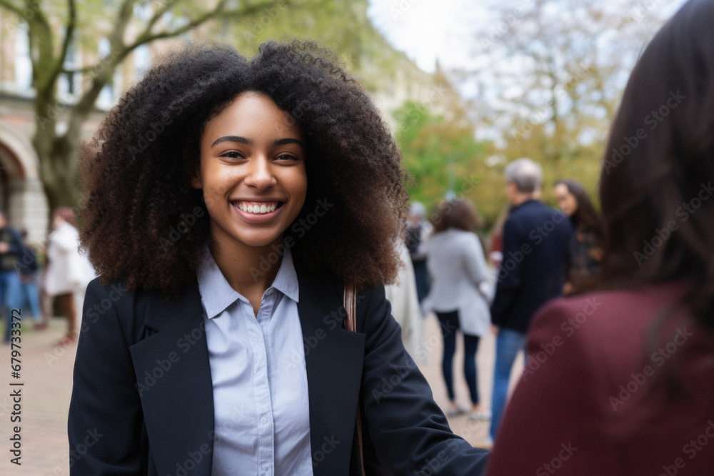 Portrait of smiling afro american businesswoman standing in front of her colleague. Portrait of smiling afro american businesswoman standing in front of her colleague.