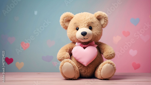 a teddy bear holding a heart on a brown background with a light shadow behind it and a light shadow behind it, with a soft light colored background, with a soft, soft,. 