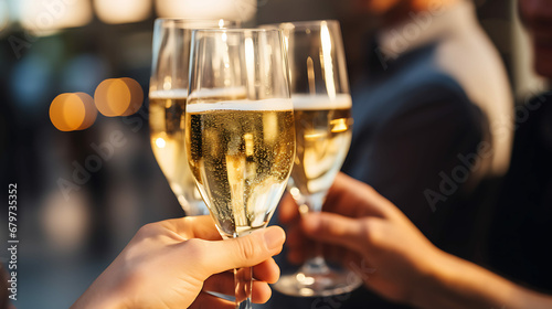 People clinking glasses with champagne at home  closeup