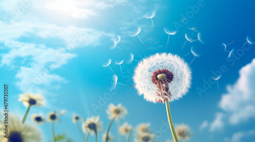 Beautiful dandelion against the sky. Generative AI 