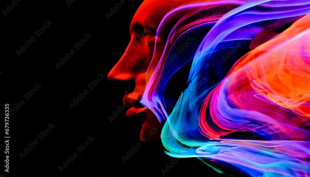 Abstract vibrant colorful background texture with a face silhouette