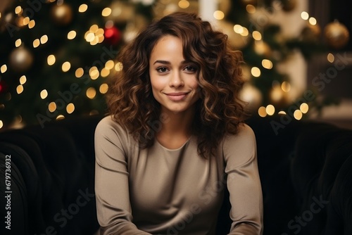 A woman in a cozy home atmosphere. Portrait with selective focus and copy space