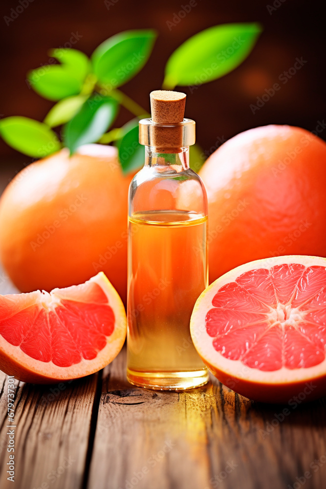 grapefruit essential oil in a bottle. Generative AI, grapefruit essential oil in a bottle. Generative AI,