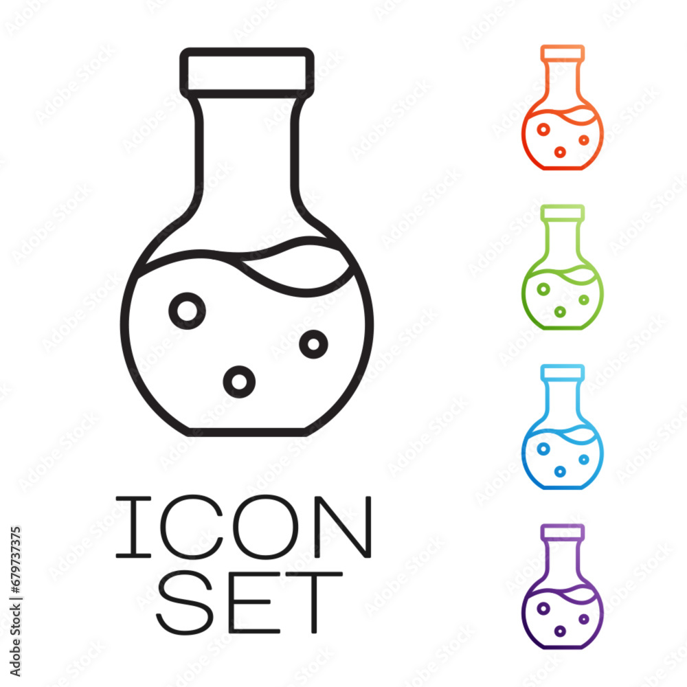 Black line Test tube and flask chemical laboratory test icon isolated on white background. Laboratory glassware sign. Set icons colorful. Vector Black line Test tube and flask chemical laboratory test icon isolated on white background. Laboratory glassware sign. Set icons colorful. Vector