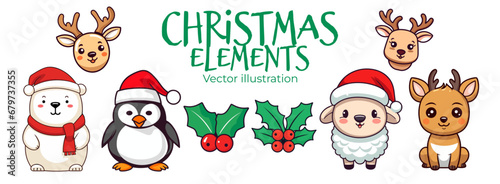 Adorable Christmas Animal Collection in Flat Design for Children: Polar Bear, Reindeer, Penguin, and Sheep - Transparent Background © Giu Studios