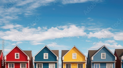 Colorful Houses on Suburban Neighborhood Street on a Sunny Day