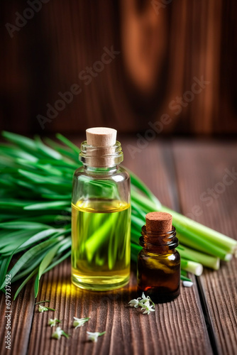 lemongrass essential oil in a bottle. Generative AI,