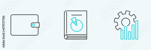 Set line Pie chart infographic, Wallet and User manual icon. Vector