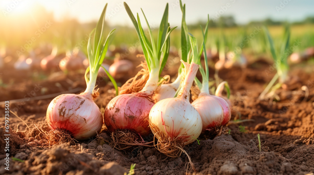 Onion harvest in the garden. Generative AI, Onion harvest in the garden. Generative AI,