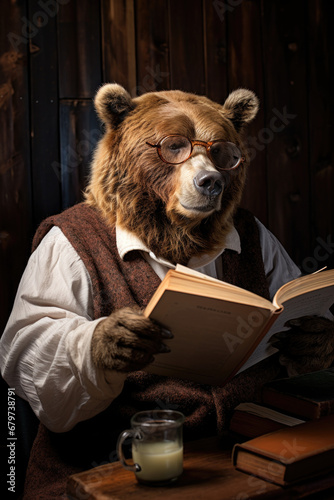 Bear with glasses reading a book © thejokercze