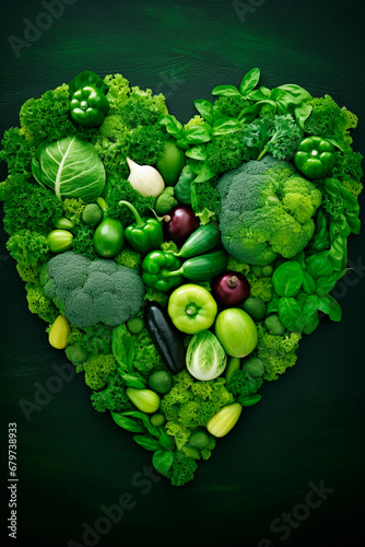 Heart made of green vegetables. Generative AI,