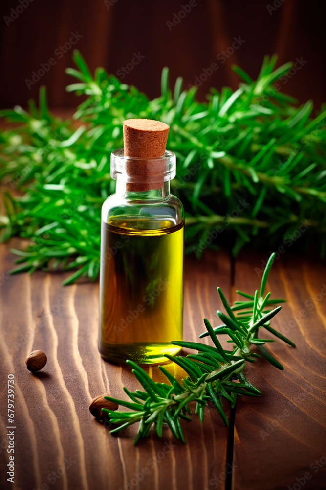 Juniper essential oil in a bottle. Generative AI, Juniper essential oil in a bottle. Generative AI,