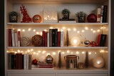 An Enchanting Display of Festive Cheer on a Holiday-Themed Bookshelf