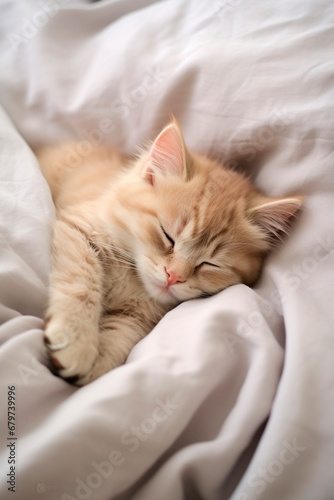The kitten is sleeping in bed. Generative AI,